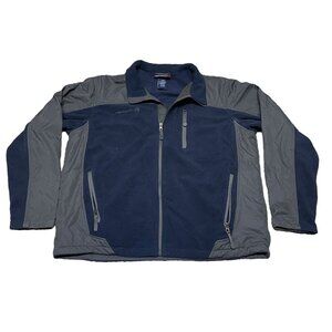 Free Country Men Navy Blue Gray Coat Fleece Zip Up Jacket Size XL Pockets Fleece